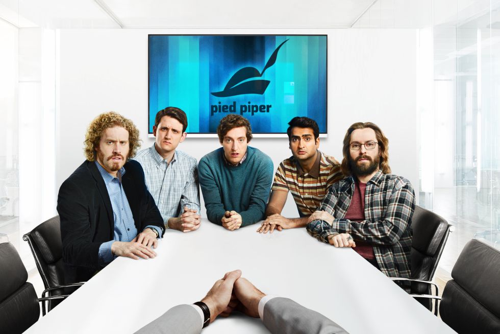 An image of the pied piper team at an investment pitch